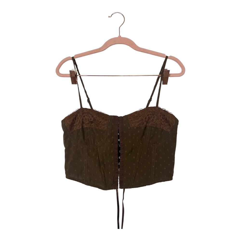 LA Hearts Women Brown Corset Style Hook front Tied back Top Size M